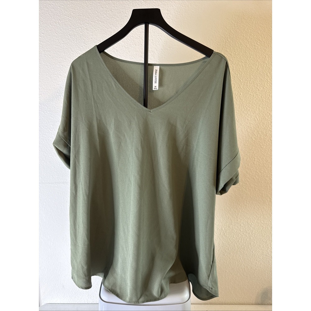 Zenana Women's Beachy Coastal Top Flowy Oversized Boho Green Size 2XL